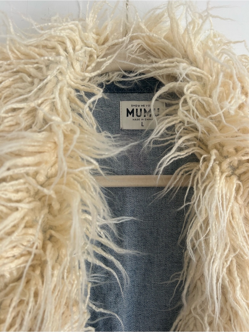 Show Me Your MuMu Blue Denim Coat with Cream Faux Fur Trim - Picture 3 of 7